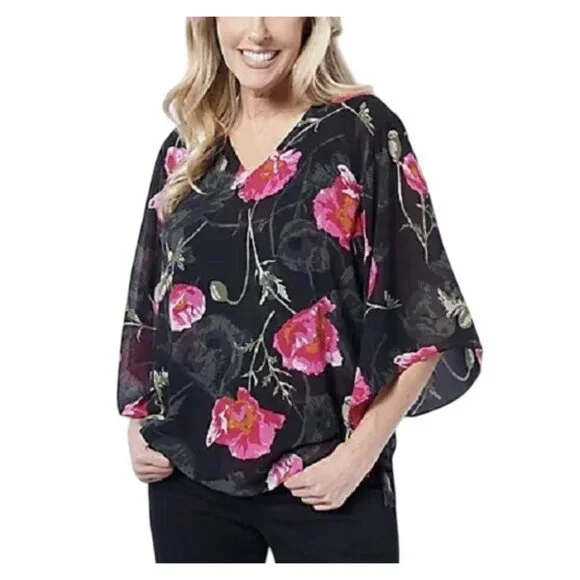 Belle by Kim Gravel Poppy Printed Blouse MEDIUM (6767) - Picture 2 of 6